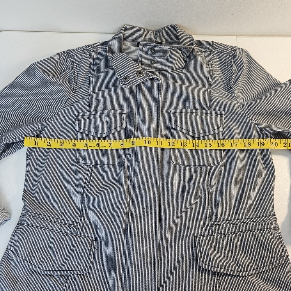 Talbots Blue Railroad Striped Full Zip Cotton Jacket With Snap Pockets Size 12 - Picture 8 of 9